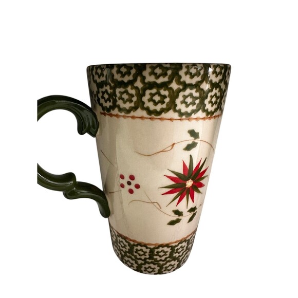 Temptation Old World Green Poinsettia Tall Coffee Mug Cup, 16 Ounce (2) - Picture 9 of 10